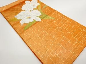 未使用品　草花に幾何学模様織出し名古屋帯